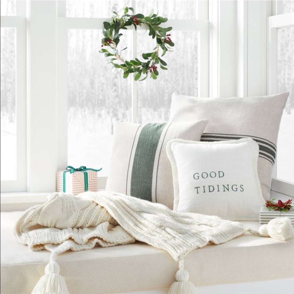 Hearth & Hand ~ 14" x 14" Good Tidings Embroidered Throw Pillow